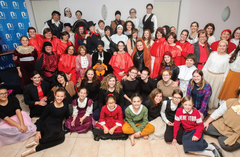 The cast of ‘HIDDEN: The Secret Jews of Spain’ – 65 women from ages 10 to 70. (photo credit: MARC ISRAEL SELLEM)