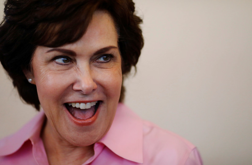 U.S. Rep. Jacky Rosen greets supporters during a canvass launch at the Nevada State Democratic Party's Centennial Hills field office during midterm Election Day in Las Vegas, Nevada, U.S., November 6, 2018 (photo credit: REUTERS/ERIC THAYER)