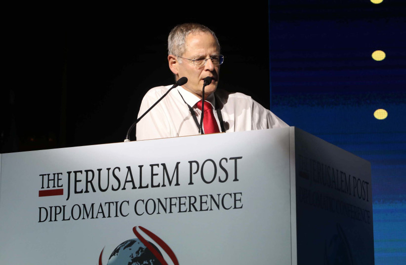 Prof. Michael Glikson speaks at The Jerusalem Post Diplomatic Conference, November 21, 2018 (photo credit: SIVAN FARAG)