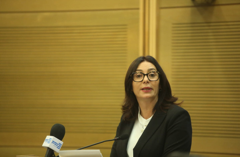 Miri Regev talks about cultural loyalty bill at press conference. (photo credit: MARC ISRAEL SELLEM)