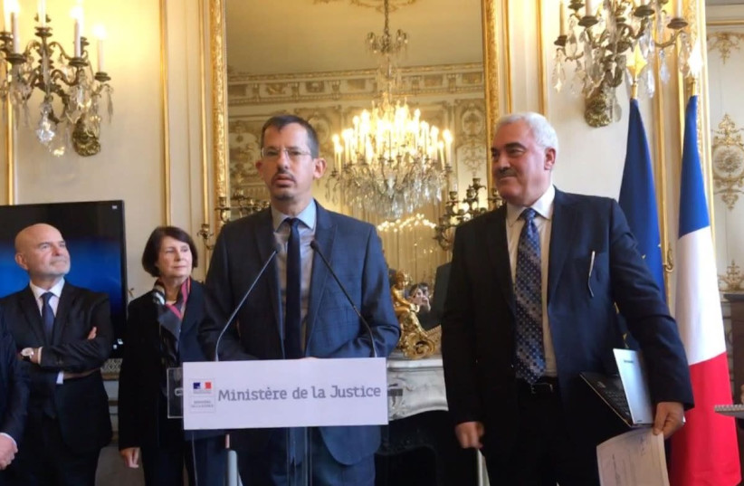  B’Tselem CEO Hagai El-Ad in his acceptance speech for the Human Rights Awards of the French Republic in Paris December 19, 2018 (photo credit: B'TSELEM)