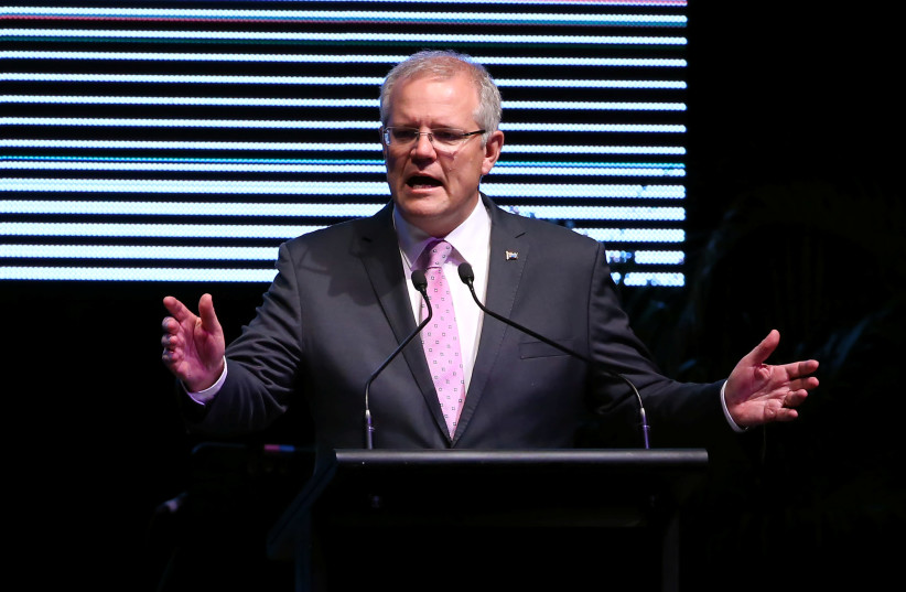 Australia's Prime Minister Scott Morrison speaks during the INPEX Gala Dinner in Darwin, Australia November 16, 2018 (photo credit: DAVID MOIR/POOL VIA REUTERS)