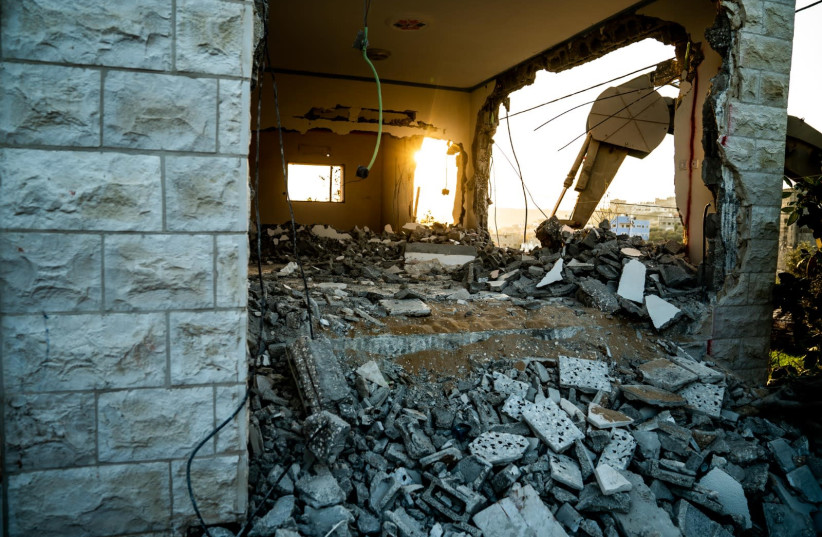 The IDF began demolishing the Barkan terrorist's home after the order was approved by the head of the IDF’s Central Command Maj.-Gen. Nadav Padan (photo credit: IDF SPOKESPERSON'S UNIT)