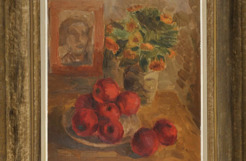 Still life with Self-Portrait Oil on wood by Gela Seksztajn (1907-1942) (photo credit: COURTESY OF THE COLLECTION OF THE YAD VASHEM ART MUSEUM ON LOAN FROM THE LAHAV-LICHTENSTEIN FAMILY I)