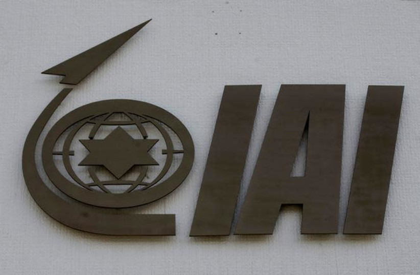 The logo of state-owned Israel Aerospace Industries (IAI), the country's biggest defence contractor, is seen at their offices next to Ben Gurion International airport, near Or Yehuda, Israel February 27, 2017. (photo credit: REUTERS/BAZ RATNER)