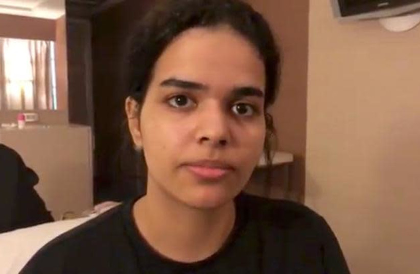 Rahaf Mohammed al-Qunun, a Saudi woman who claims to be fleeing her country and family, is seen in Bangkok, Thailand January 7, 2019. (photo credit: REUTERS)