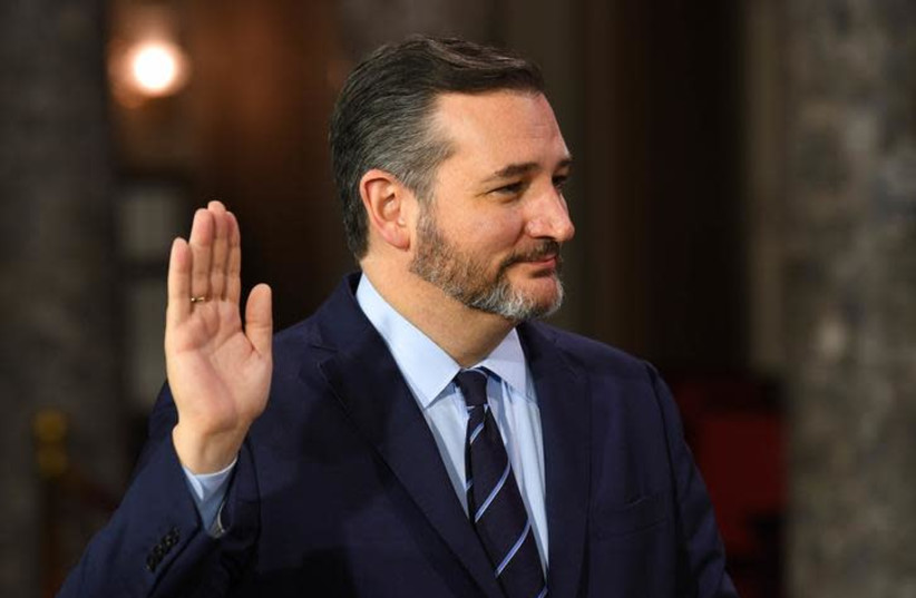 The ceremonial swearing in of Senator Ted Cruz (R-TX) in the Old Senate Chambers at the U.S. Capitol, January 3rd, 2019. (photo credit: JACK GRUBER-USA TODAY VIA REUTERS)