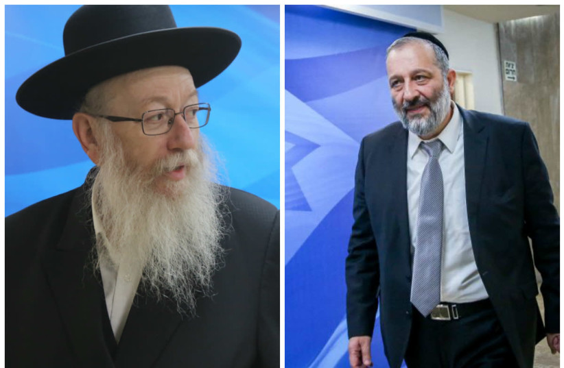 Deputy Health Minister Yaakov Litzman and Minister of the Interior Aryeh Deri (photo credit: MARC ISRAEL SELLEM/THE JERUSALEM POST)