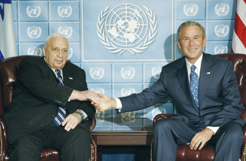 FORMER PRIME minister Ariel Sharon (left) meets with then-US president George W. Bush during the 2005 World Summit and 60th General Assembly of the United Nations (photo credit: REUTERS)