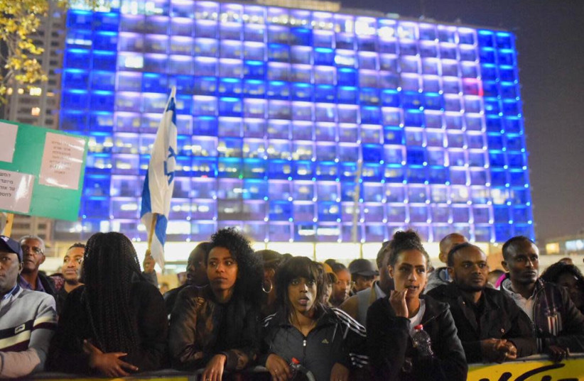 Ethiopian-Israelis in massive Tel-Aviv protest in memory of Yehuda Biagda  (photo credit: A. SHOSHANI)