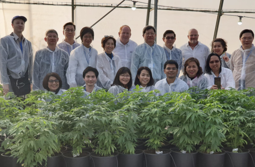 The Thai delegation with Director of Export Policy at the Foreign Trade Administration Itai Melchior (C) and Director of the Medical Cannabis Unit Yuval Landschaft (photo credit: ECONOMY MINISTRY SPOKESPERSON)
