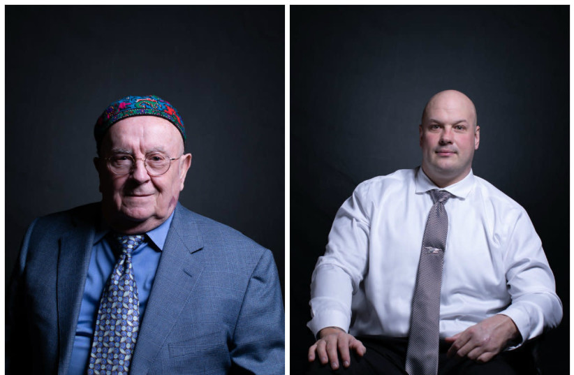 Judah Samet, member of the Tree of Life Synagogue and Holocaust survivor (L) and Timothy Matson, SWAT team member at the Pittsburgh Police Department (R) (photo credit: WHITE HOUSE)