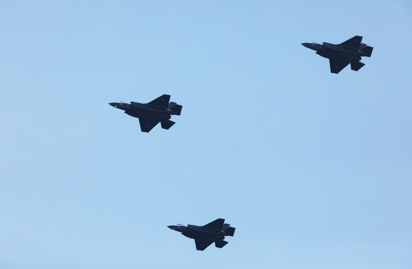 F-35 warplanes doing a flyover in 2018 in Israel. (photo credit: REUTERS)