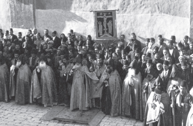 THE VENERABLE Patriarch and Bishops of the Armenians, in Jerusalem in 1900. (photo credit: Wikimedia Commons)