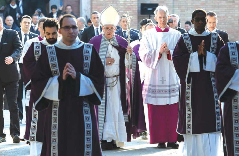 Pope Francis takes part in the penitential procession on Ash Wednesday in Rome, Italy, last week (photo credit: REUTERS)