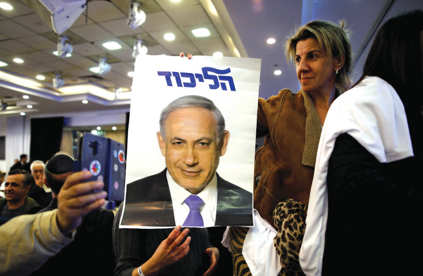 An election poster of Prime Minister Benjamin Netanyahu.  (photo credit: REUTERS)