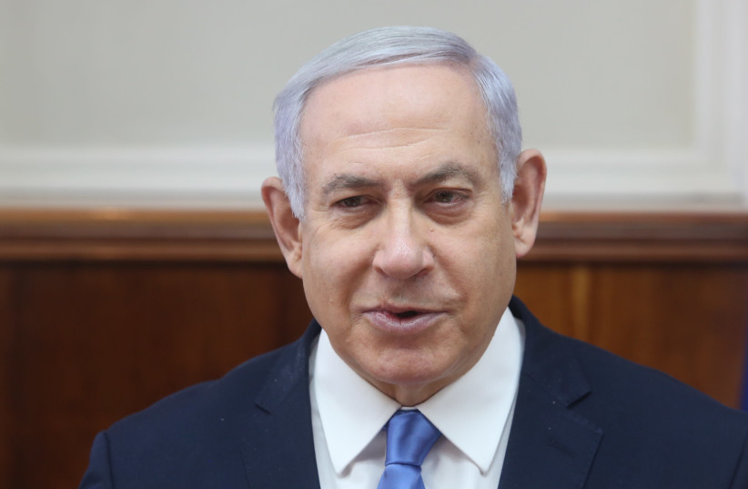 Prime Minister Benjamin Netanyahu at a weekly cabinet meeting, March 10th, 2019 (photo credit: MARC ISRAEL SELLEM/THE JERUSALEM POST)