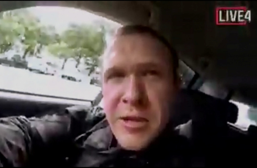 A still image taken from video circulated on social media, apparently taken by a gunman and posted online live as the attack unfolded, shows him driving in Christchurch, New Zealand, March 15, 2019 (photo credit: SOCIAL MEDIA/REUTERS)