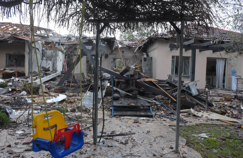 The house destroyed by rocket fire, March 25th, 2019 (photo credit: AVSHALOM SASSONI/MAARIV)