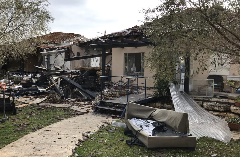 The house destroyed by rocket fire, March 25th, 2019 (photo credit: AVSHALOM SASSONI/MAARIV)