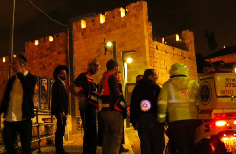 Scene of possible ramming attack at Jaffa Gate (TPS/Mordechai Yurvetsky) (photo credit: TPS/MORDECHAI YURVETSKY)