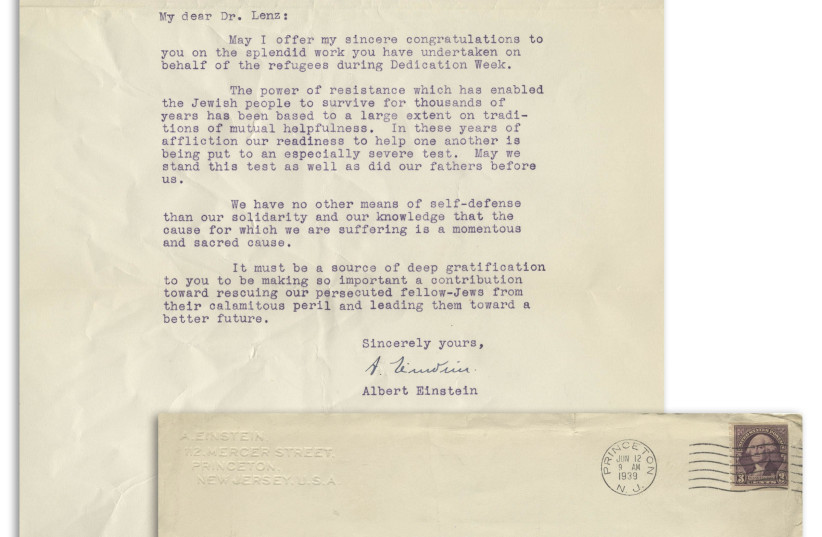 A letter Albert Einstein wrote to Dr. Maurice Lenz (photo credit: NATE D. SANDERS AUCTIONS)
