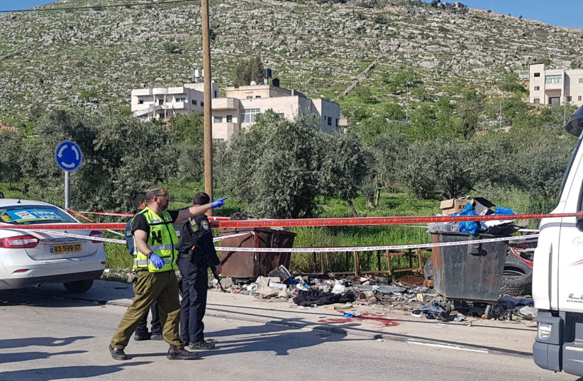 The scene of an attempted terrorist attack just south of Nablus (photo credit: NADAV GOLDSTEIN/TPS)