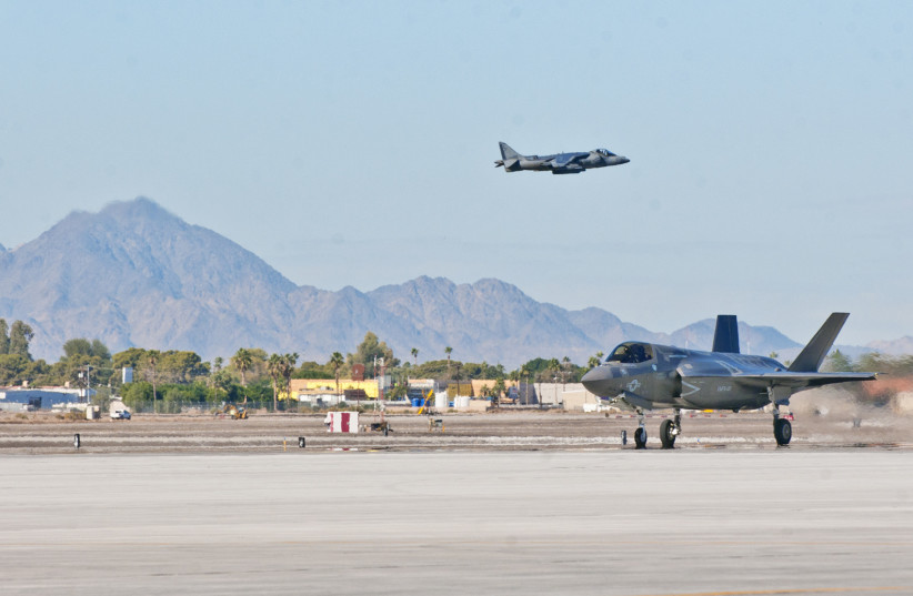Third Marine Aircraft Wing's first F-35B taxis after arriving on the Marine Corps Air Station Yuma flightline, in Yuma, Arizona, in this U.S. Marine Corps handout photo taken November 16, 2012.  (photo credit: REUTERS)