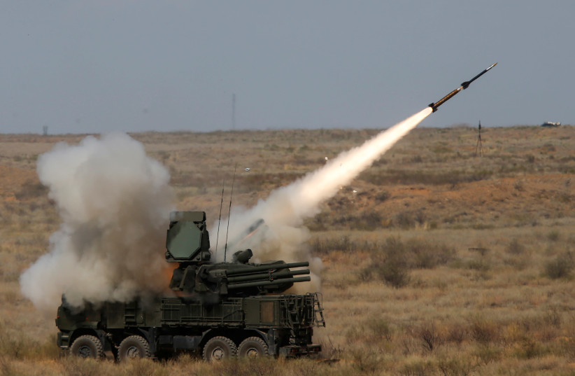 A Pantsir-S surface-to-air missile system fires a missile during the Keys to the Sky competition at the International Army Games 2017 at the Ashuluk shooting range outside Astrakhan, Russia August 5, 2017 (credit: MAXIM SHEMETOV/REUTERS)