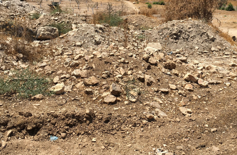 Large dirt mounds remain on the Temple Mount and are still waiting to be recovered for archaeological sifting. In the picture one of the dirt mounds shows signs of eradication by further recent illegal excavation. (photo credit: ZACHI DVIRA)