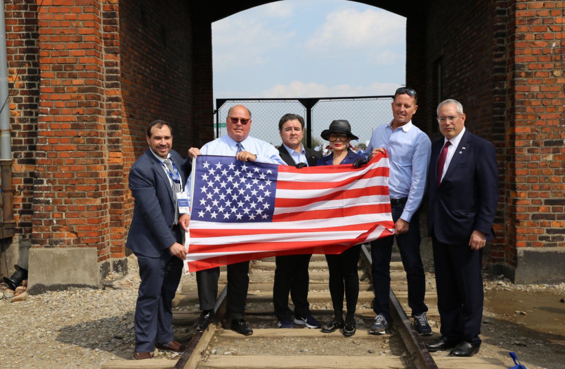 Aryeh Lightstone, chief of staff to US Ambassador David Friedman, US Ambassador to Switzerland Edward McMullen, US Ambassador to Spain Duke Buchan, US Ambassador to Poland Georgette Mosbacher, US Ambassador to Germany Richard Grenell, and chairman of committee to preserve US heritage overseas, Paul  (photo credit: Courtesy)