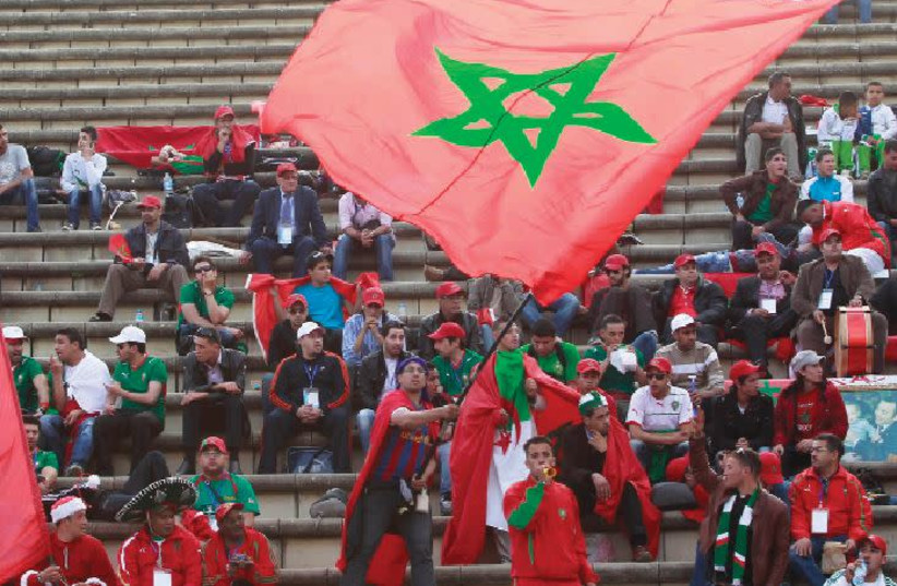 A MOROCCO FAN waves his national flag at a soccer match.  (photo credit: REUTERS)