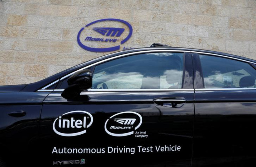 A general view of a Mobileye autonomous driving test vehicle, at the Mobileye headquarters in Jerusalem (photo credit: REUTERS/Ronen Zvulun)