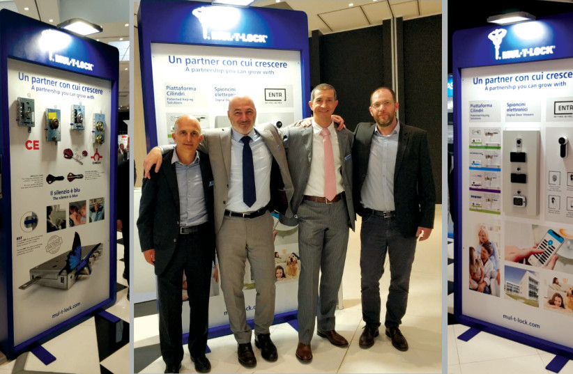 MUL-T-LOCK ITALIA sales team members (from left) Pierluigi Di Tos, Marino Marchioni and Paolo Fantinel, with Tal Edelman, vice president of export sales at Mul-T-Lock.  (credit: Courtesy)