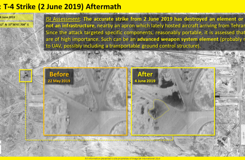 The T4 airbase before and after an alleged Israeli airstrike (photo credit: IMAGESAT INTERNATIONAL (ISI))