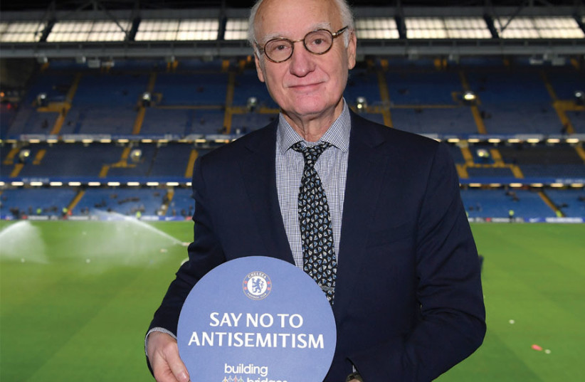 CHELSEA FC chairman Bruce Buck displays the logo of Chelsea’s ‘Say No to Antisemitism’ campaign. (photo credit: CHELSEA FOOTBALL CLUB)