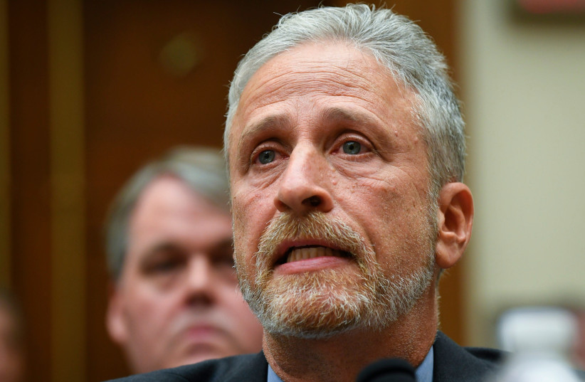 Jon Stewart testifies in front of the House Judiciary Committee on the need to reauthorize the September 11th Victim Compensation Fund on June 11, 2019 in Washington. (photo credit: JACK GRUBER-USA TODAY VIA REUTERS)