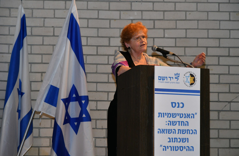 Holocaust expert and historian Deborah Lipstadt speaks at the New Antisemitism, Holocaust denial and rewriting history conference earlier this week (photo credit: ISRAEL MALOVANI)
