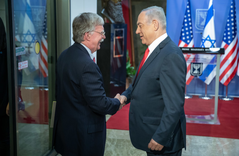 Prime Minister Benjamin Netanyahu and US Security Advisor John Bolton in Jerusalem, June 23, 2019 (photo credit: EMIL SALMAN/HAARETZ)