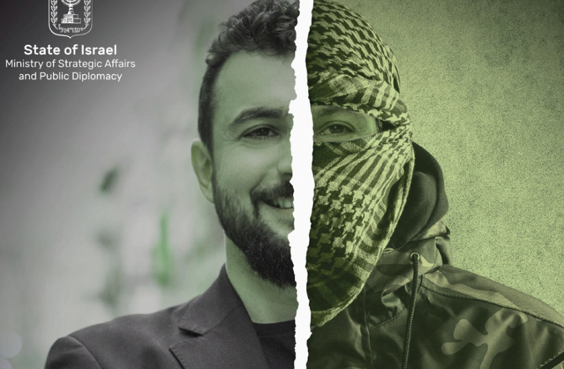 The Report, “Terrorists In Suits,” exposes over 100 connections between socalled human rights NGOs and designated terror organizations (photo credit: MINISTRY OF STRATEGIC AFFAIRS)