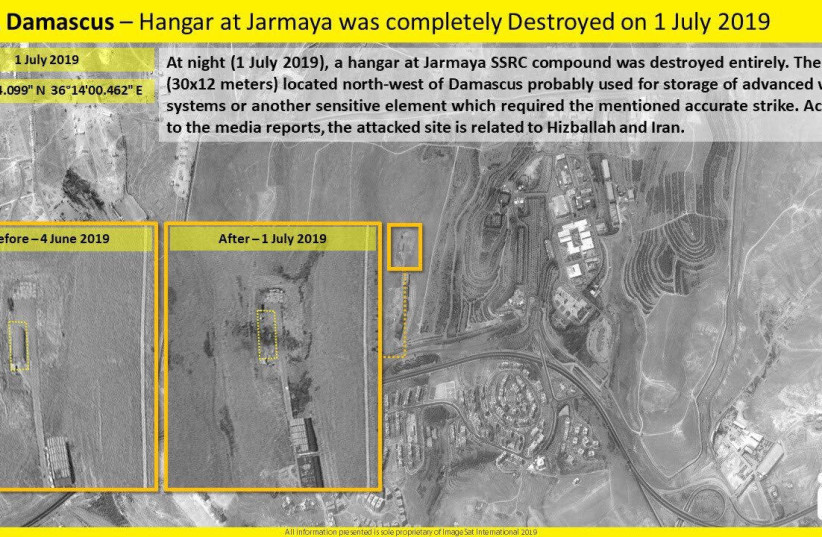 One target of an alleged Israeli airstrike in Syria on July 1, 2019 (photo credit: IMAGESAT INTERNATIONAL (ISI))