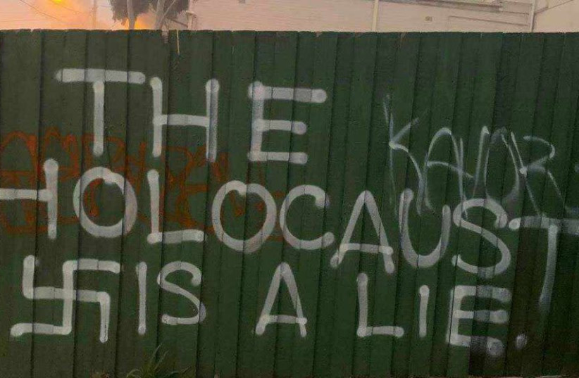 Antisemitic graffiti on an Australian Jewish cafe (photo credit: screenshot)
