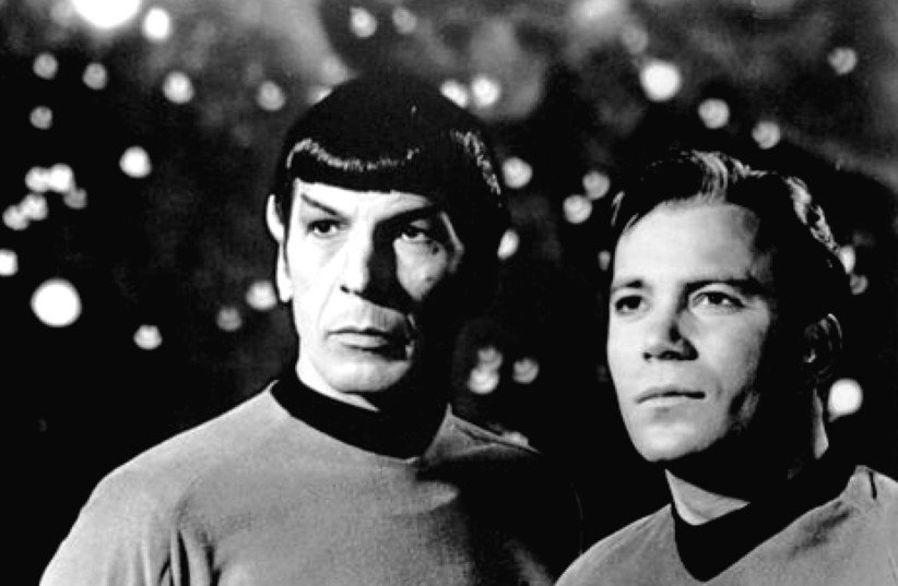 Publicity photo of Leonard Nimoy and William Shatner as Mr. Spock and Captain Kirk from the television program Star Trek. (photo credit: Wikimedia Commons)