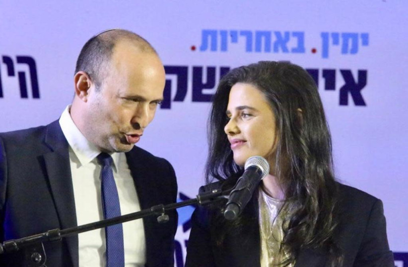 Head of New Right party Naftali Bennett [L] and MK Ayelet Shaked [R] (photo credit: AVRAHAM SASSONI)