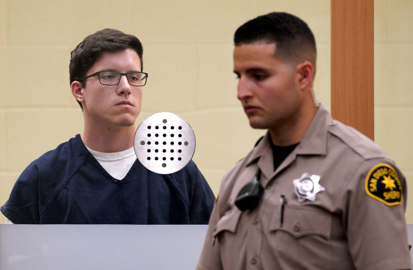 John Earnest, accused in the fatal shooting at the Chabad of Poway synagogue, stands in court during an arraignment hearing in San Diego (photo credit: NELVIN C. CEPEDA/POOL VIA REUTERS)