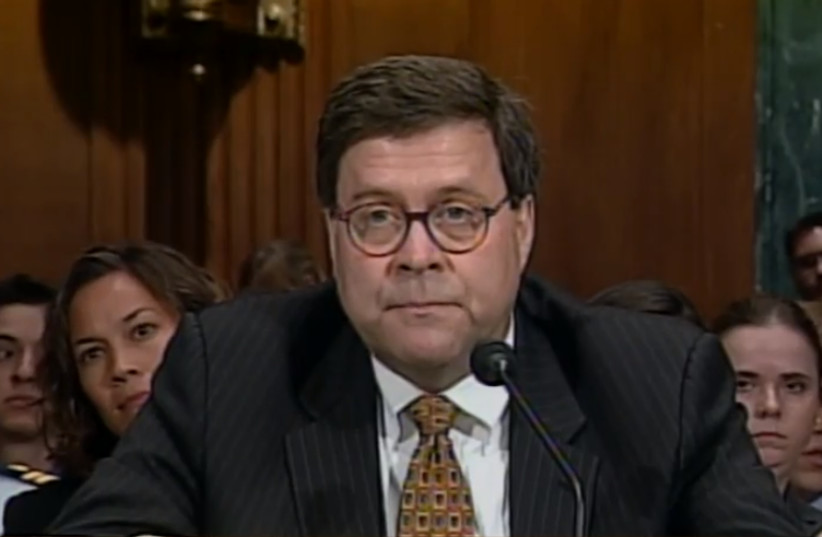 A still image taken of William Barr speaking to the Senate Judiciary Committee on June 15, 2005. He testified about the treatment of detainees at Guantanamo Bay detention facility, about investigations into allegations of abuse by U.S. officials stationed at the facility, and recent media reports on (photo credit: Wikimedia Commons)