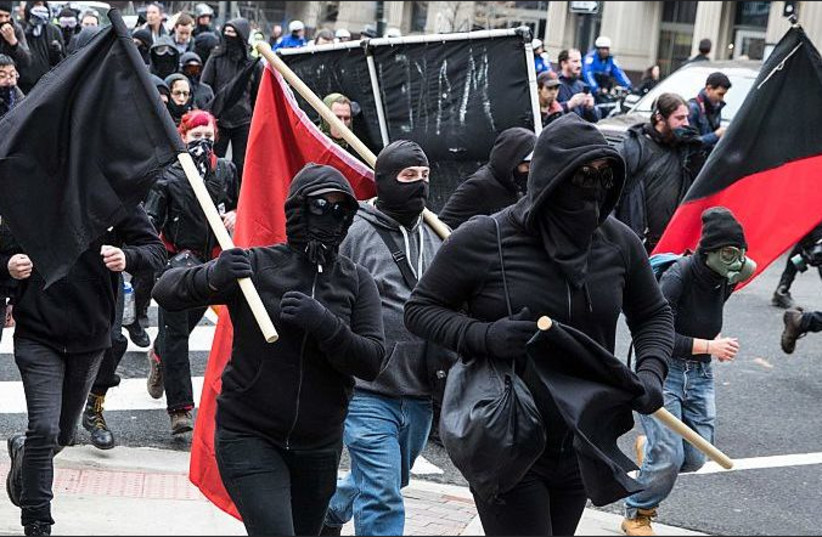 Antifa protestors in Washington D.C, 2017 (photo credit: FLICKR)