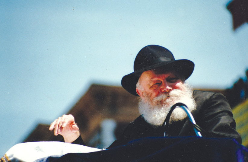 RABBI MENACHEM MENDEL SCHNEERSON of Lubavitch at a Lag Ba’omer parade in Brooklyn, 1987. (credit: Wikimedia Commons)