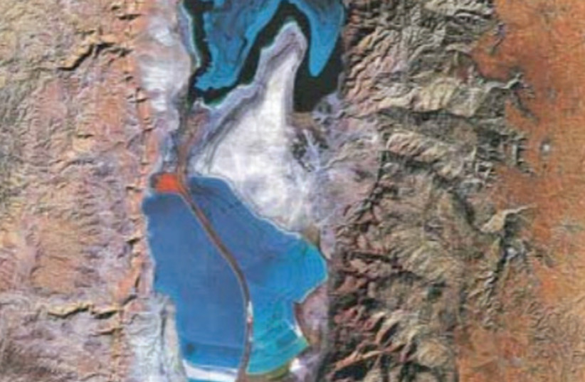 THE DEAD SEA as seen from space. (photo credit: COURTESY GEOLOGICAL SURVEY OF ISRAEL)