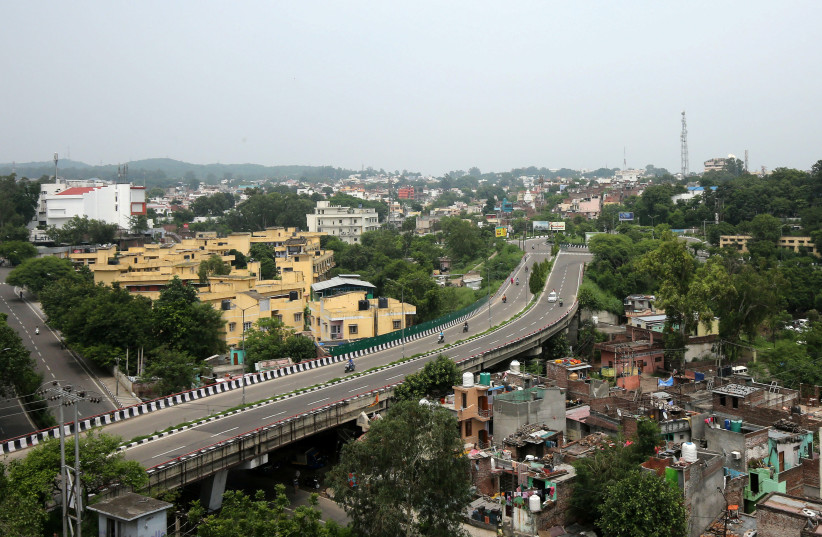 An aerial view shows deserted roads during restrictions in Jammu (photo credit: MUKESH GUPTA / REUTERS)